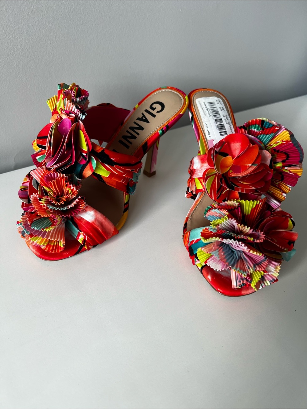 Ganni Red Multicolor Floral Heeled Sandals